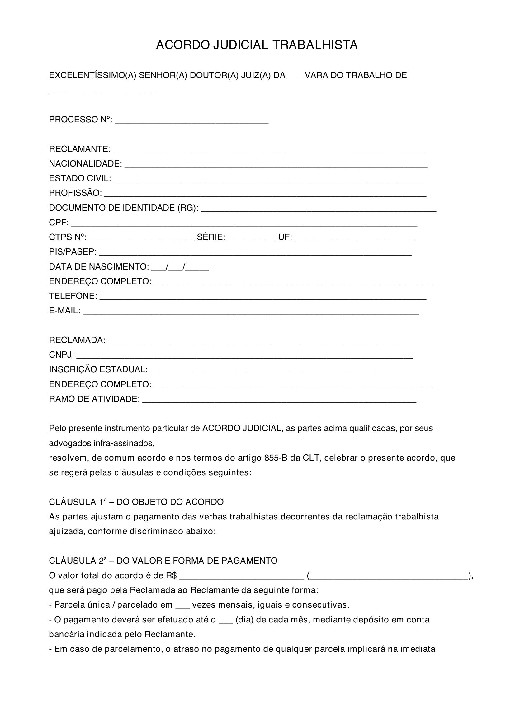 Modelo De Acordo Judicial