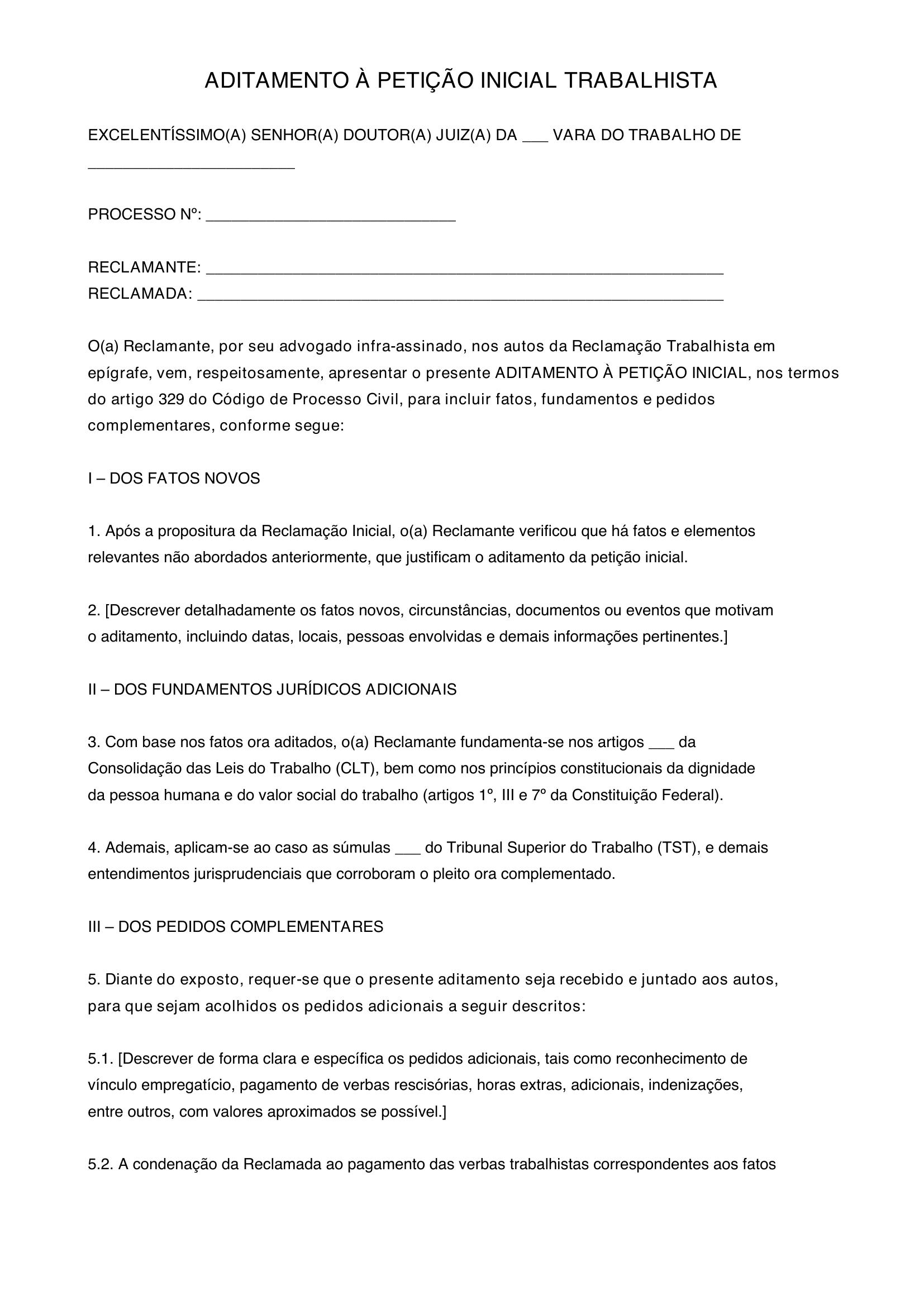 Modelo De Aditamento A Inicial