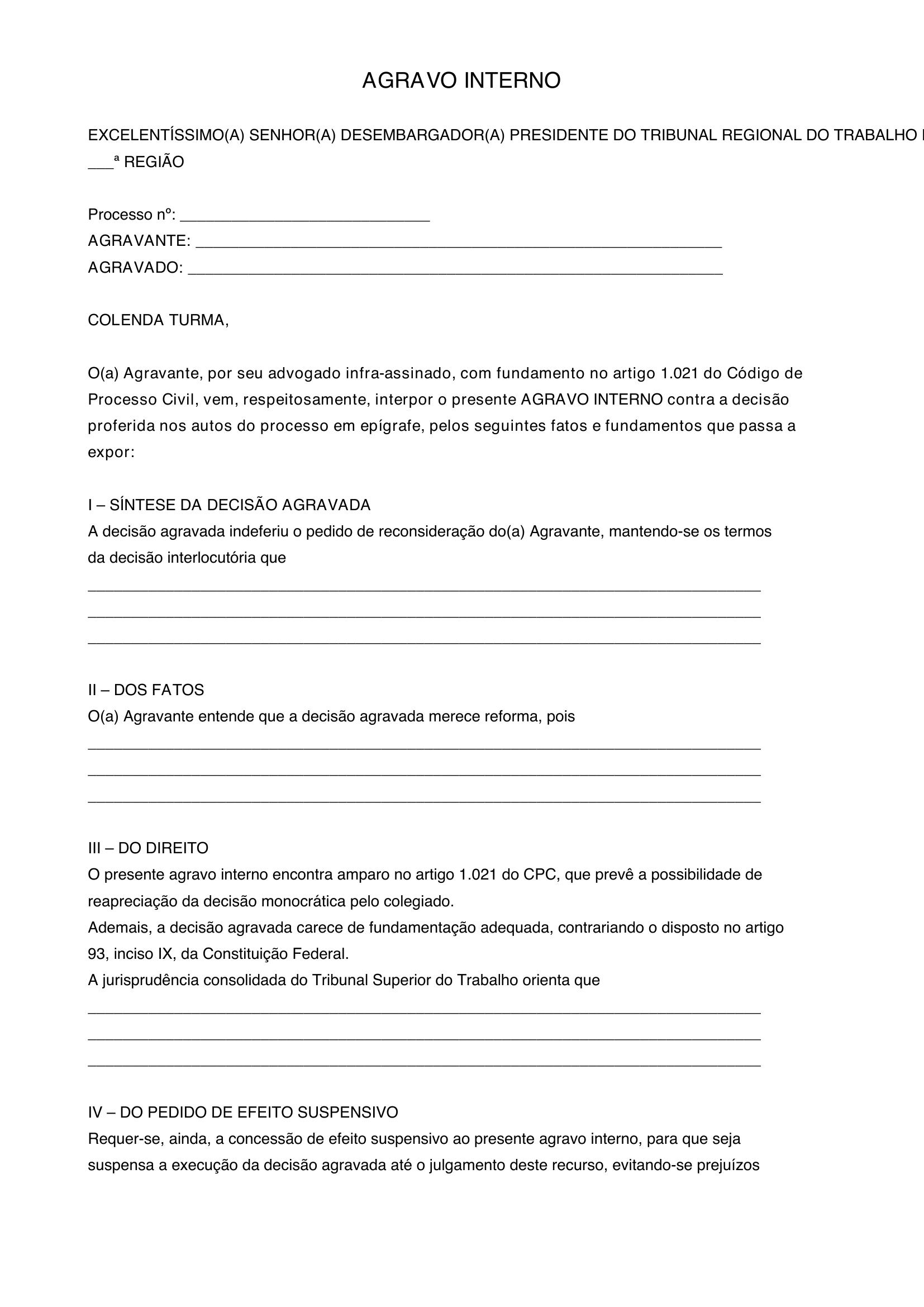 Modelo De Agravo Interno