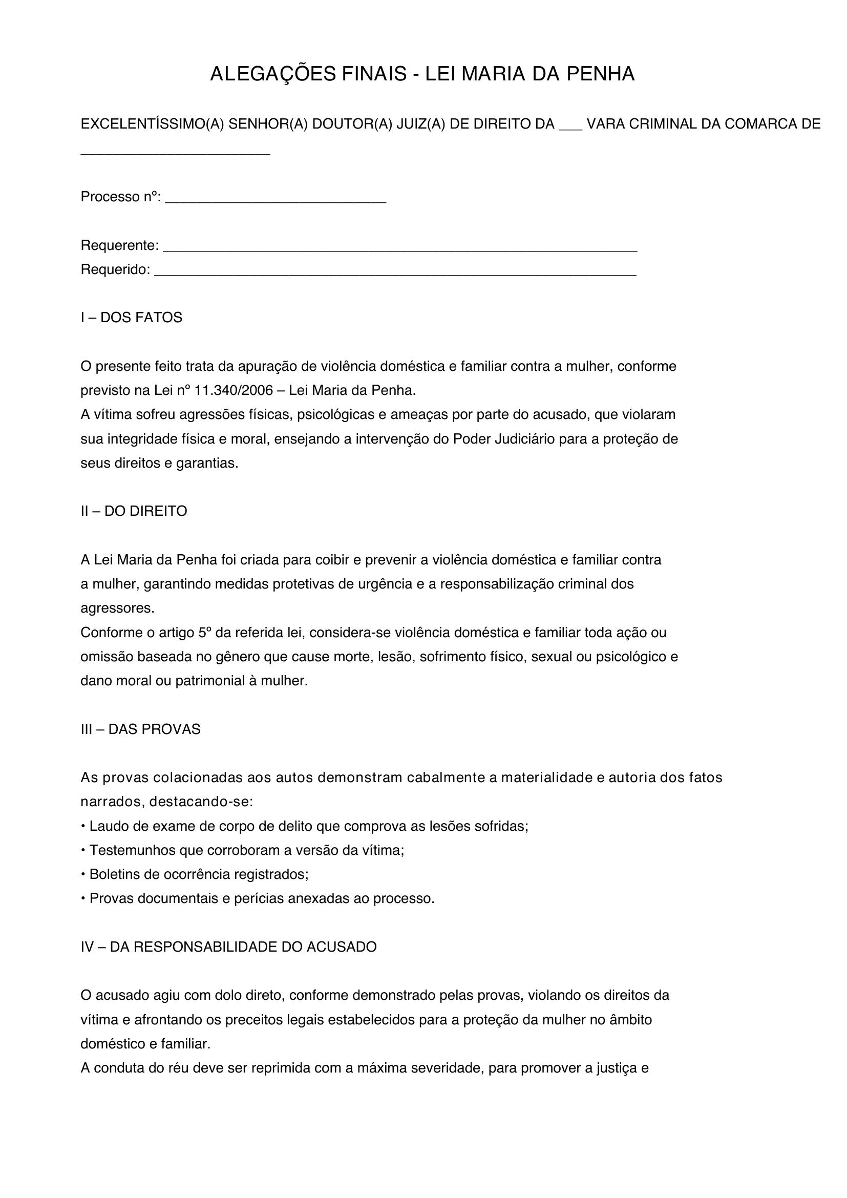 Modelo Alegações Finais Maria Da Penha