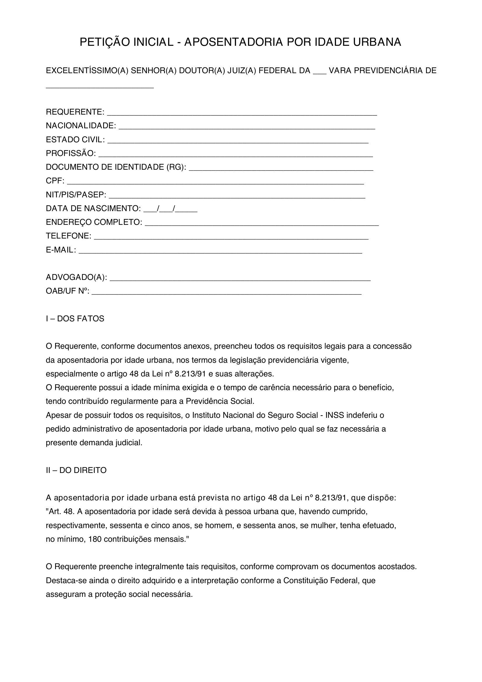 Modelo Aposentadoria Por Idade Urbana