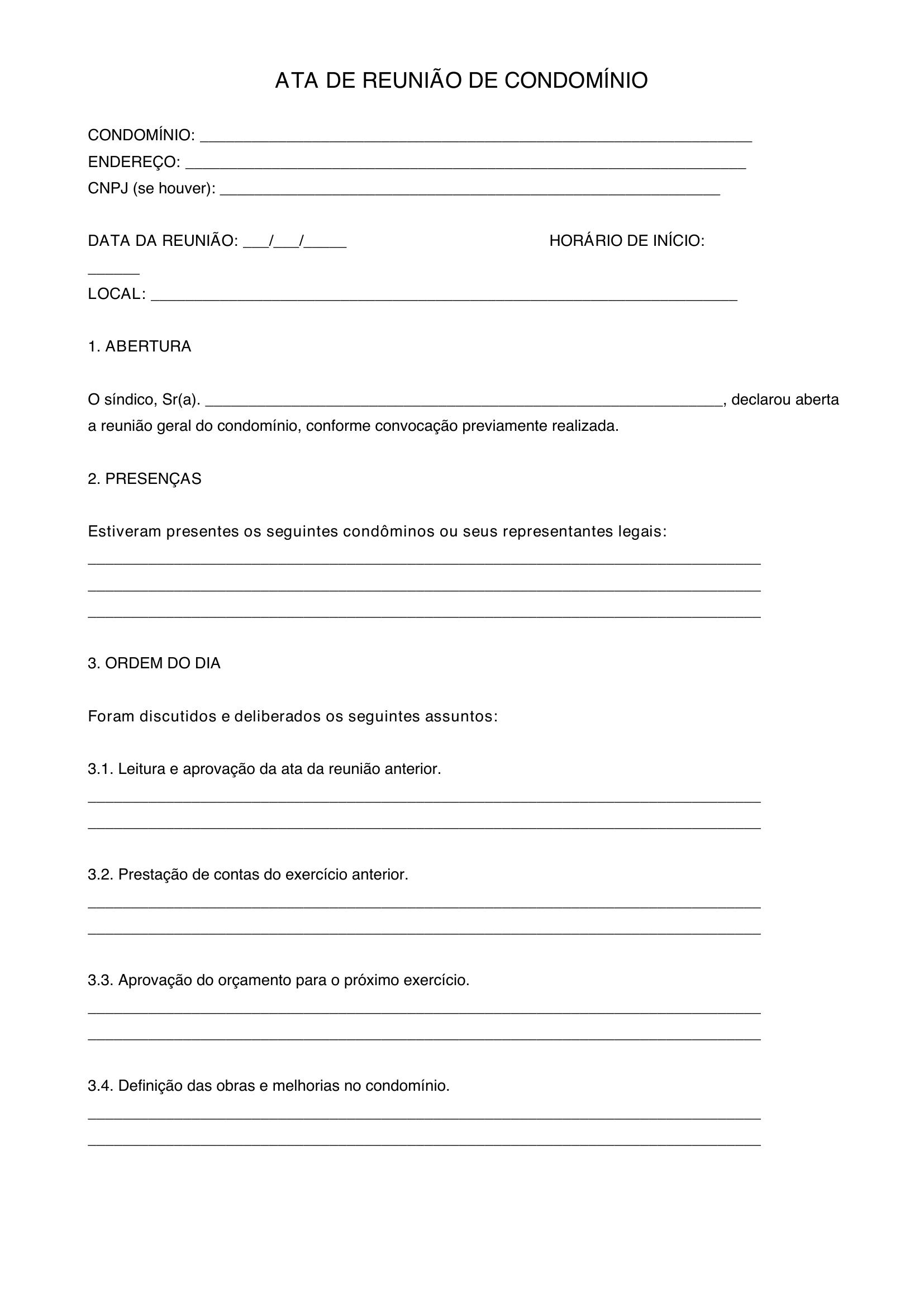 Modelo De Ata De Reunião De Condomínio