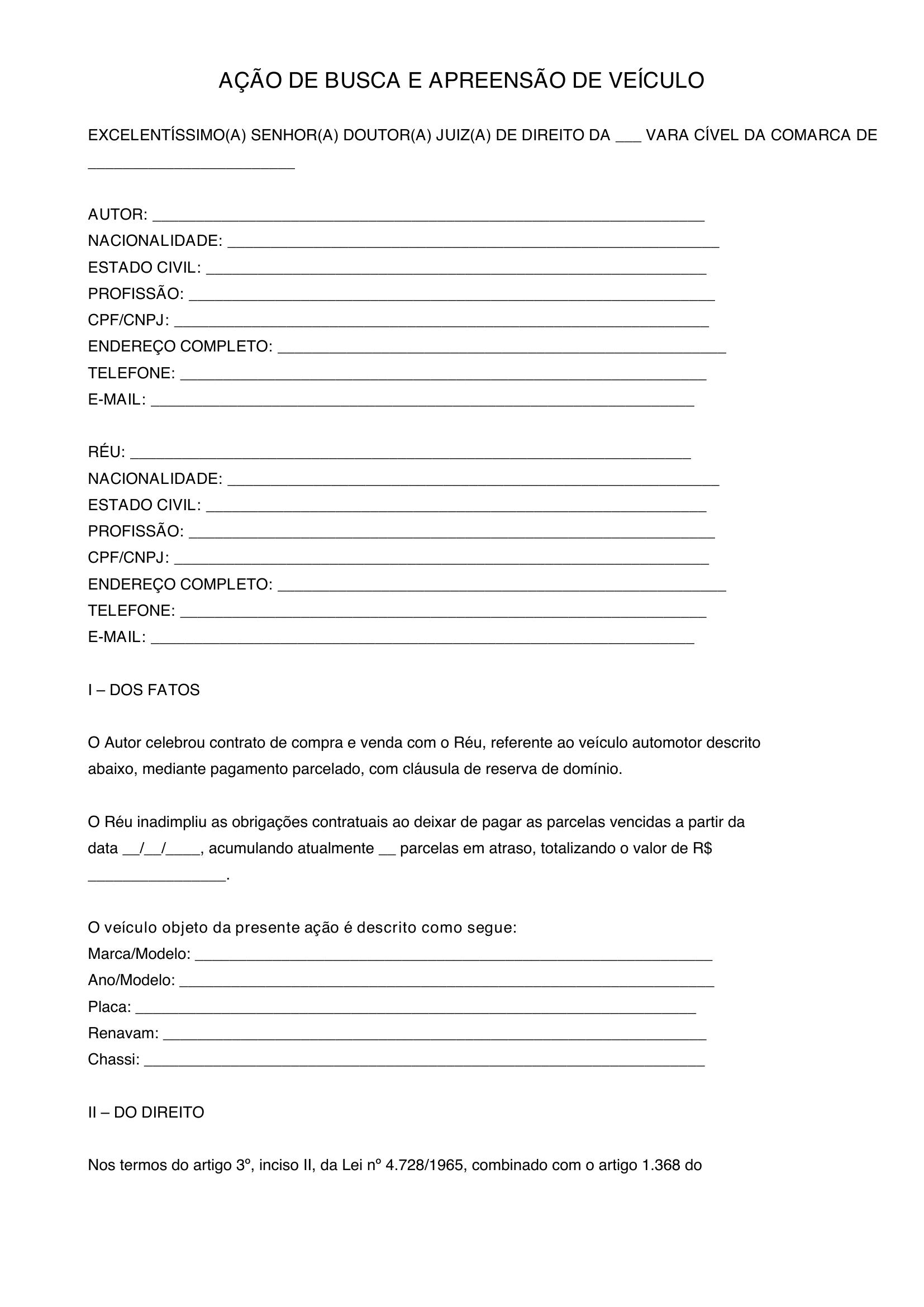 Modelo De Busca E Apreensão De Veículo