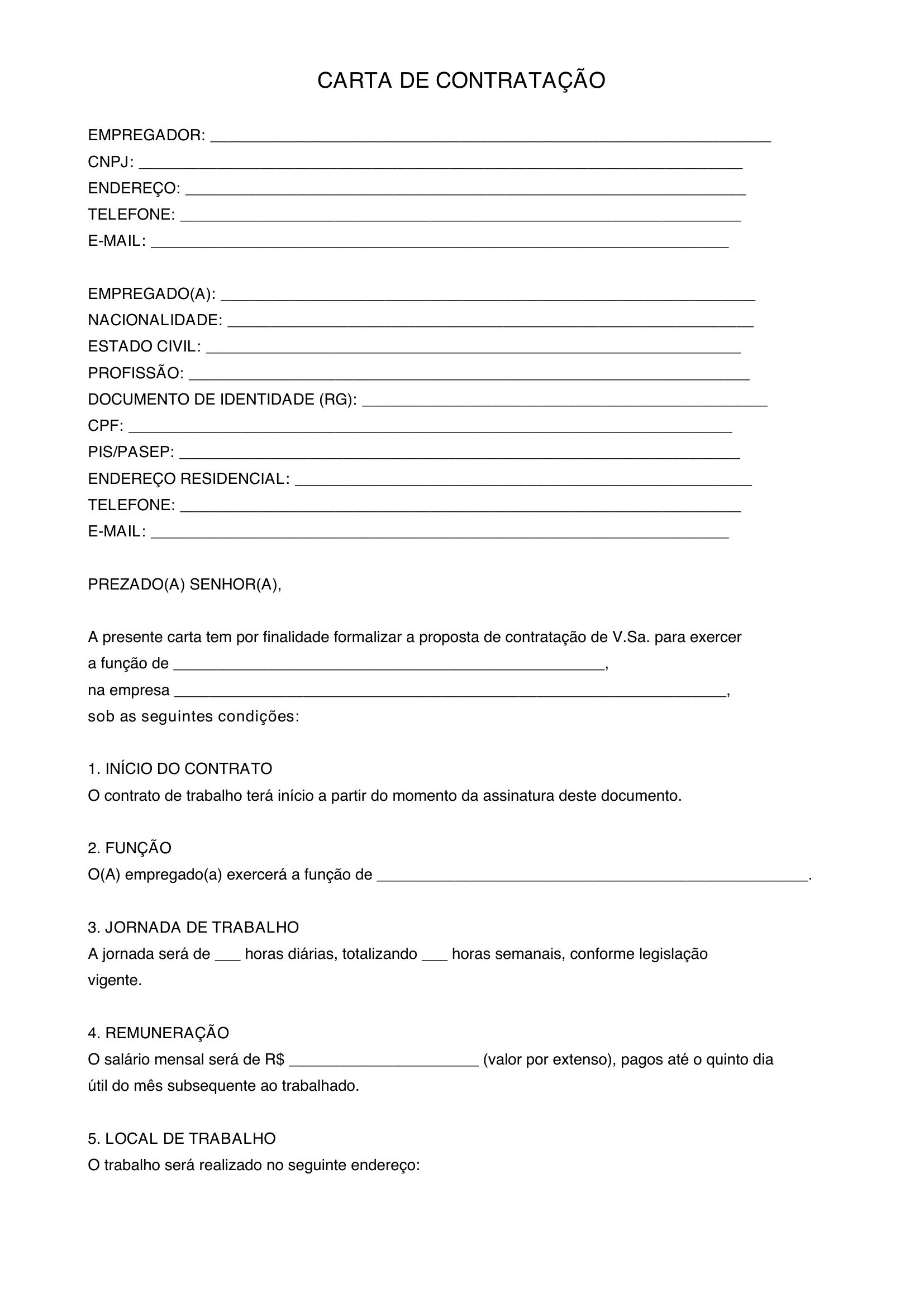 Modelo De Carta De Contratação