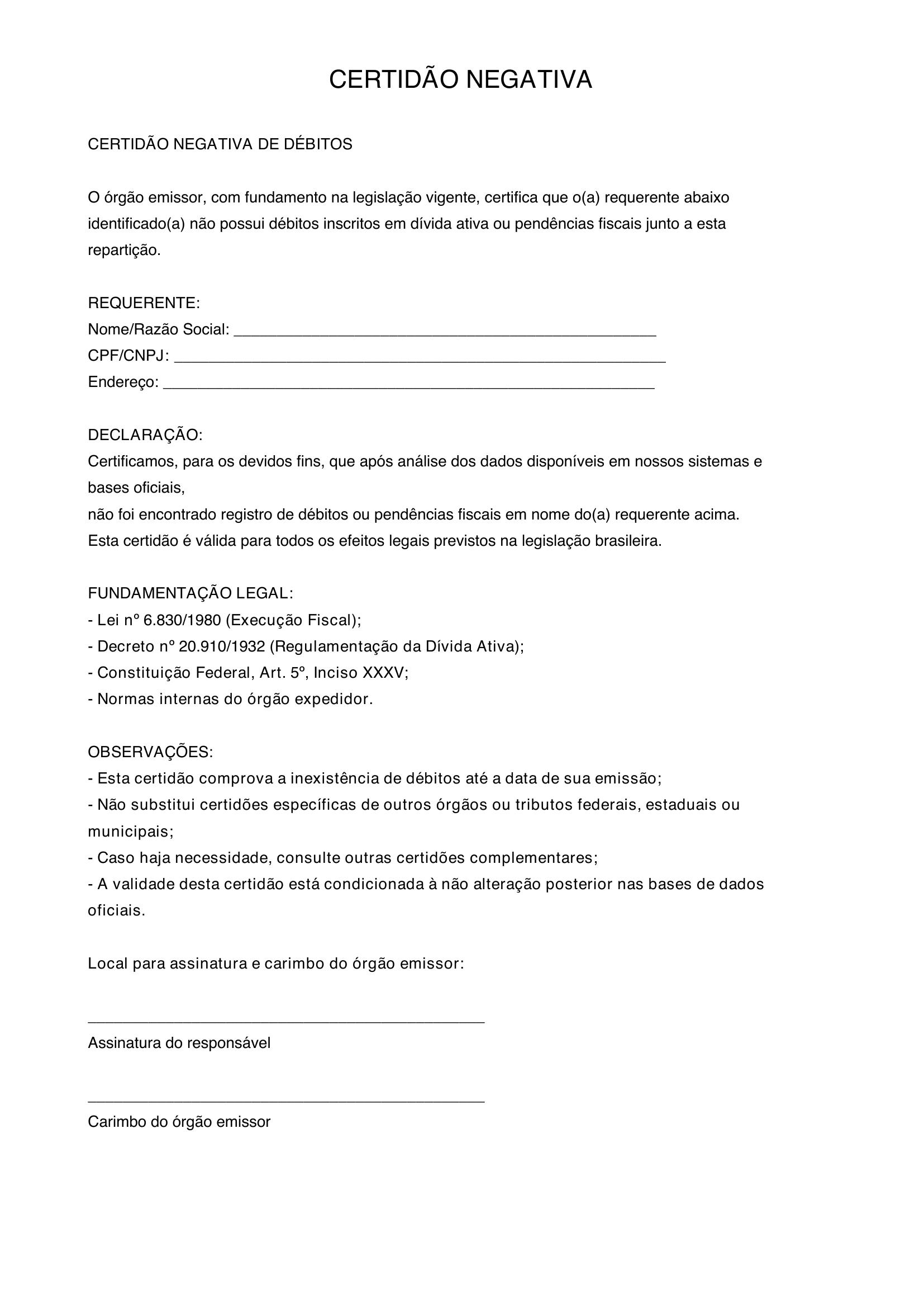 Modelo De Certidão Negativa