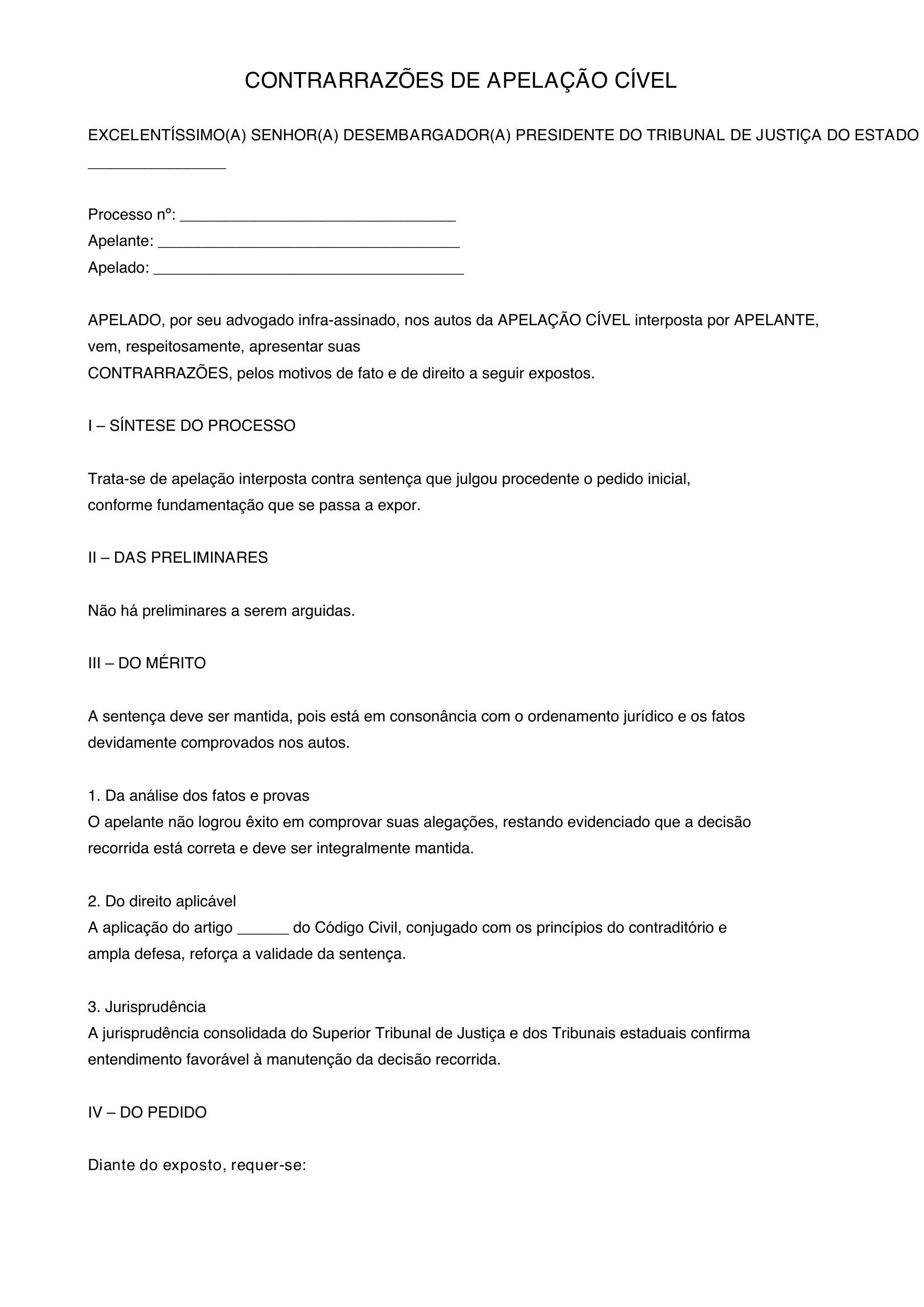 Modelo De Contrarrazões De Apelação Civel