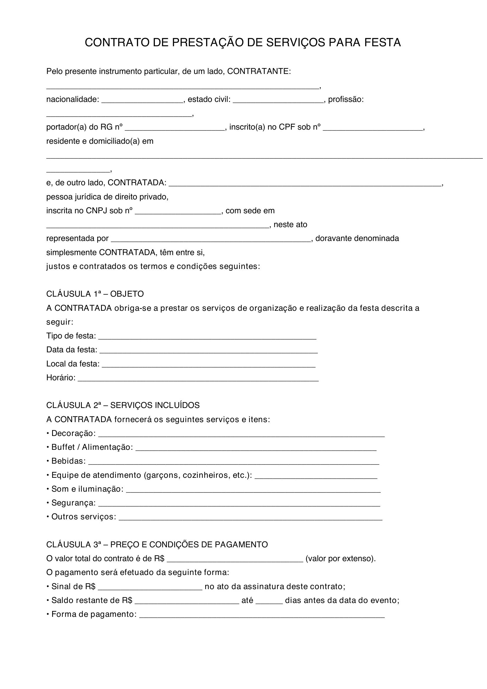 Modelo De Contrato De Festa