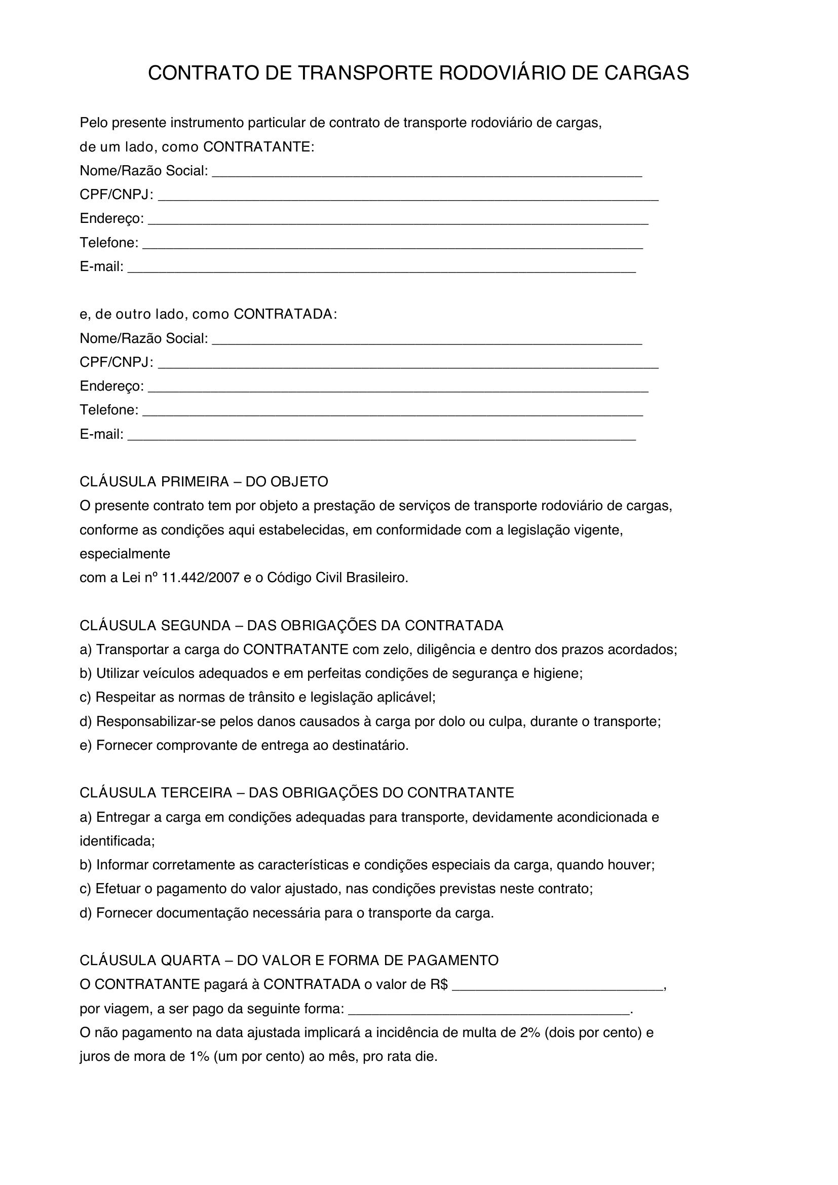 Modelo De Contrato De Transporte