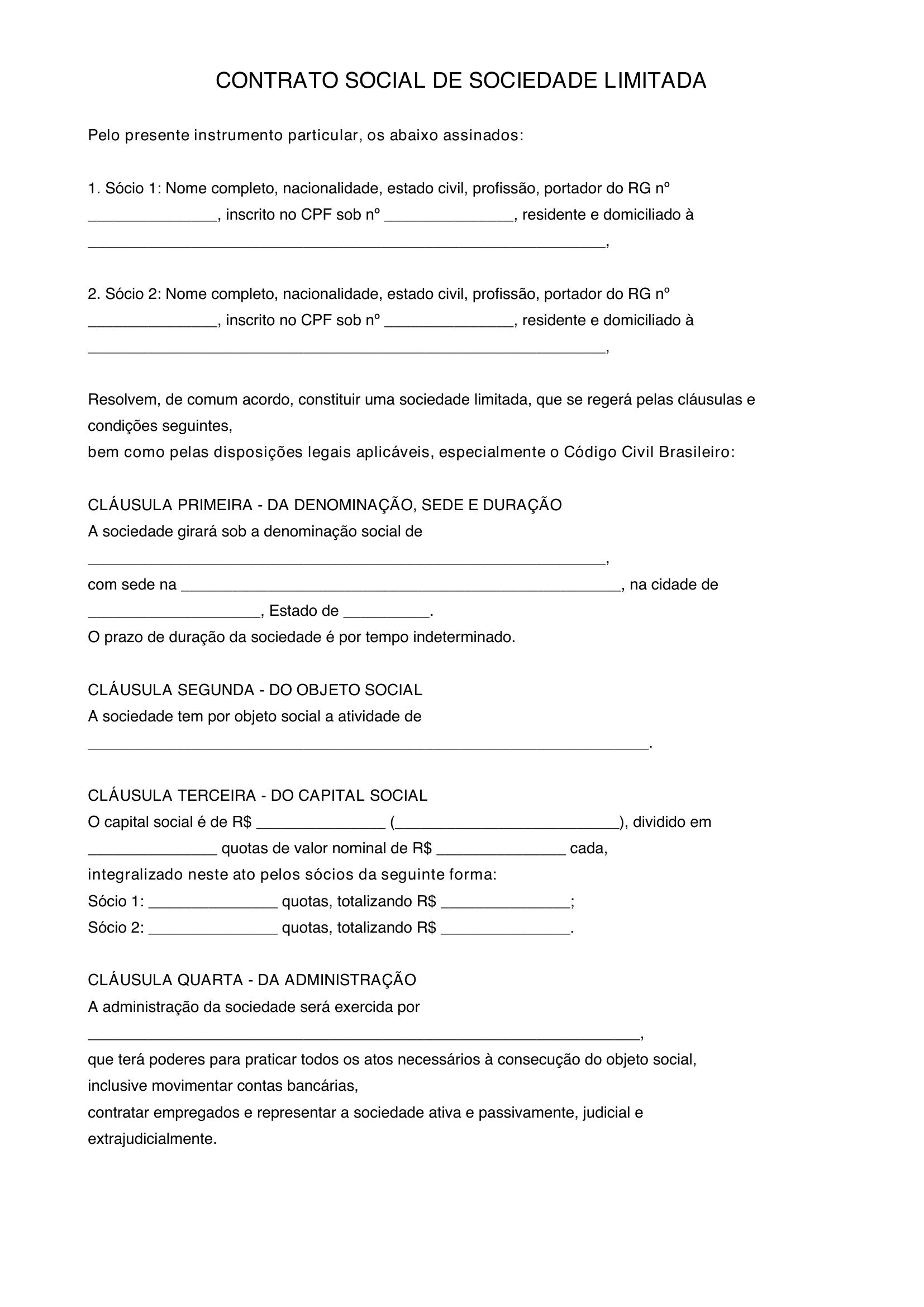 Modelo De Contrato Social De Empresa