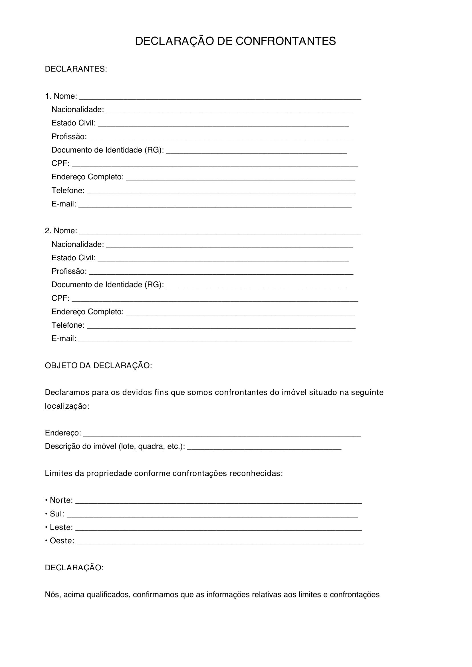 Modelo De Declaração De Confrontantes