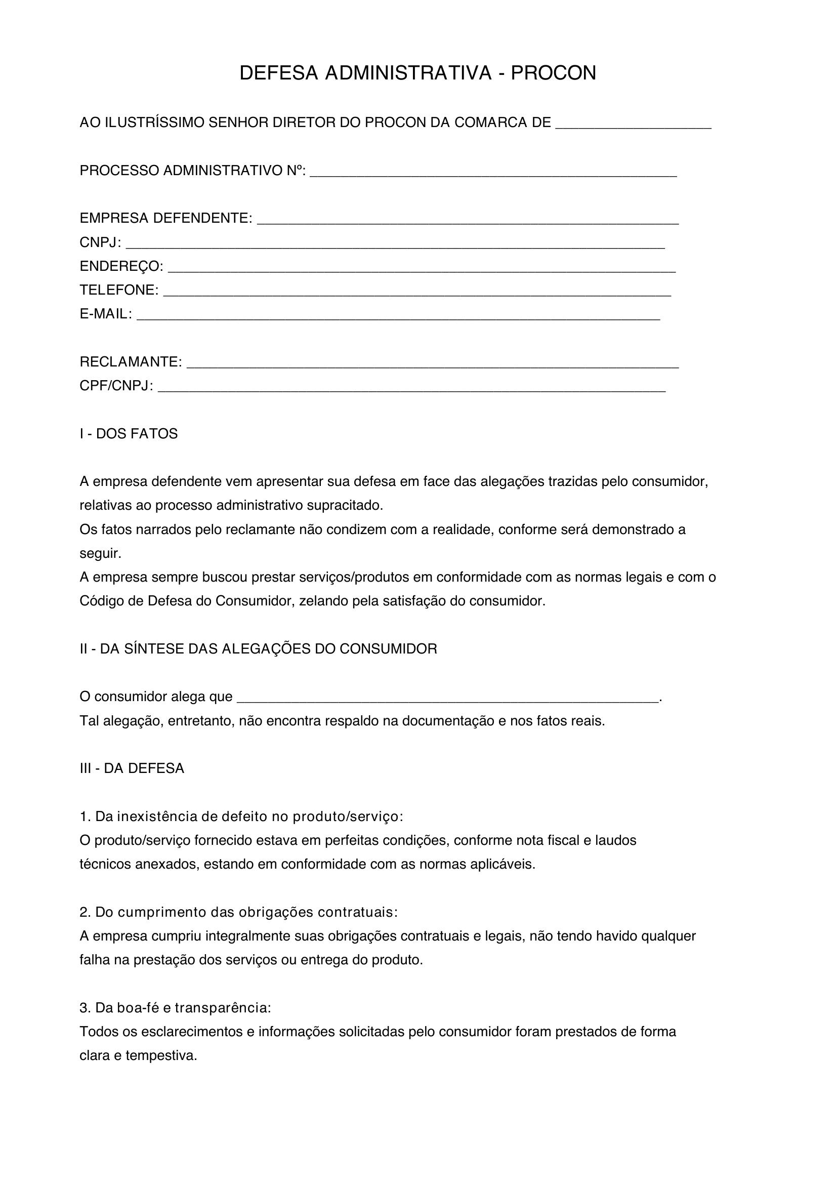 Modelo Defesa Procon