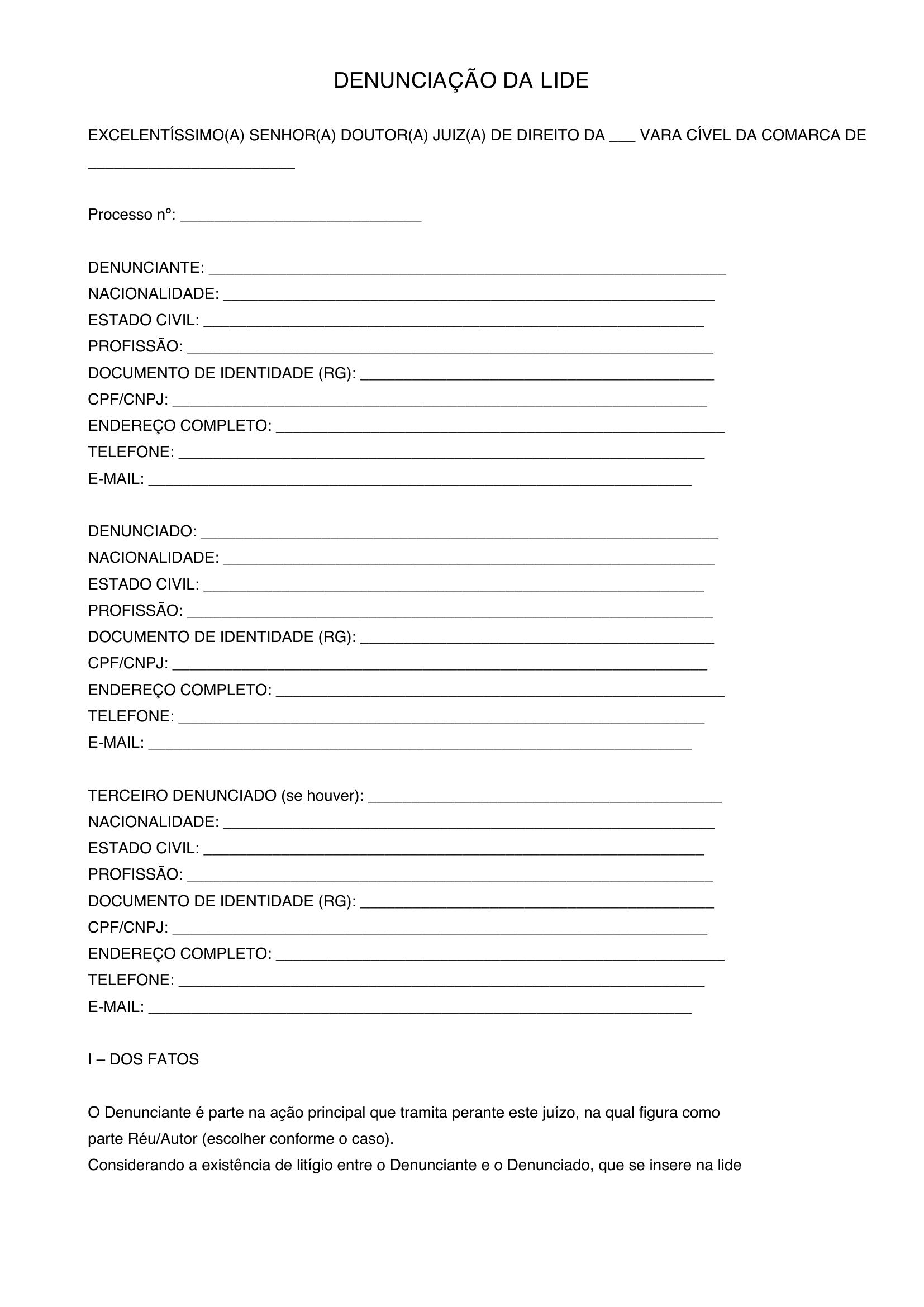 Denunciação Da Lide Modelo