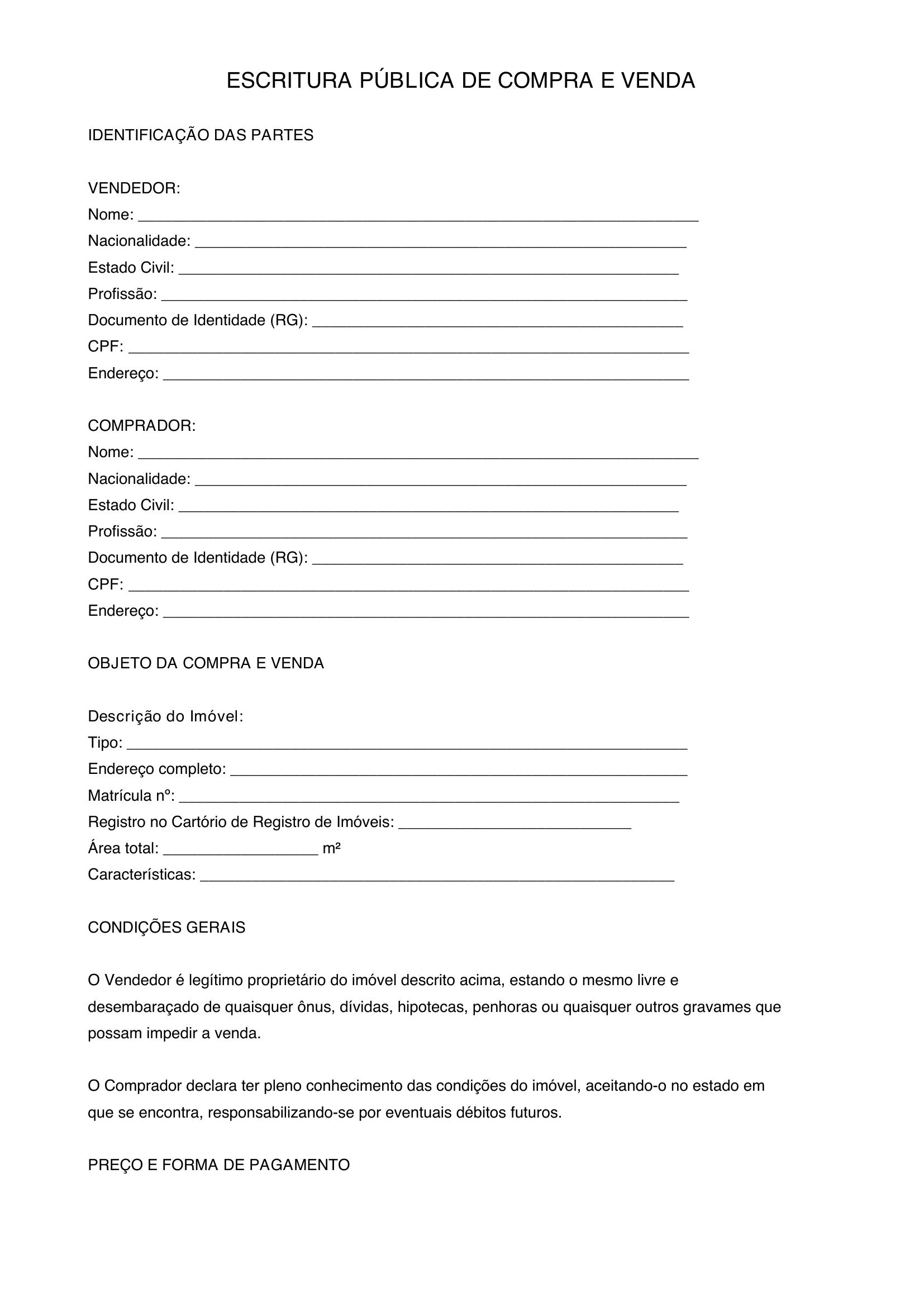 Modelo De Escritura De Compra E Venda
