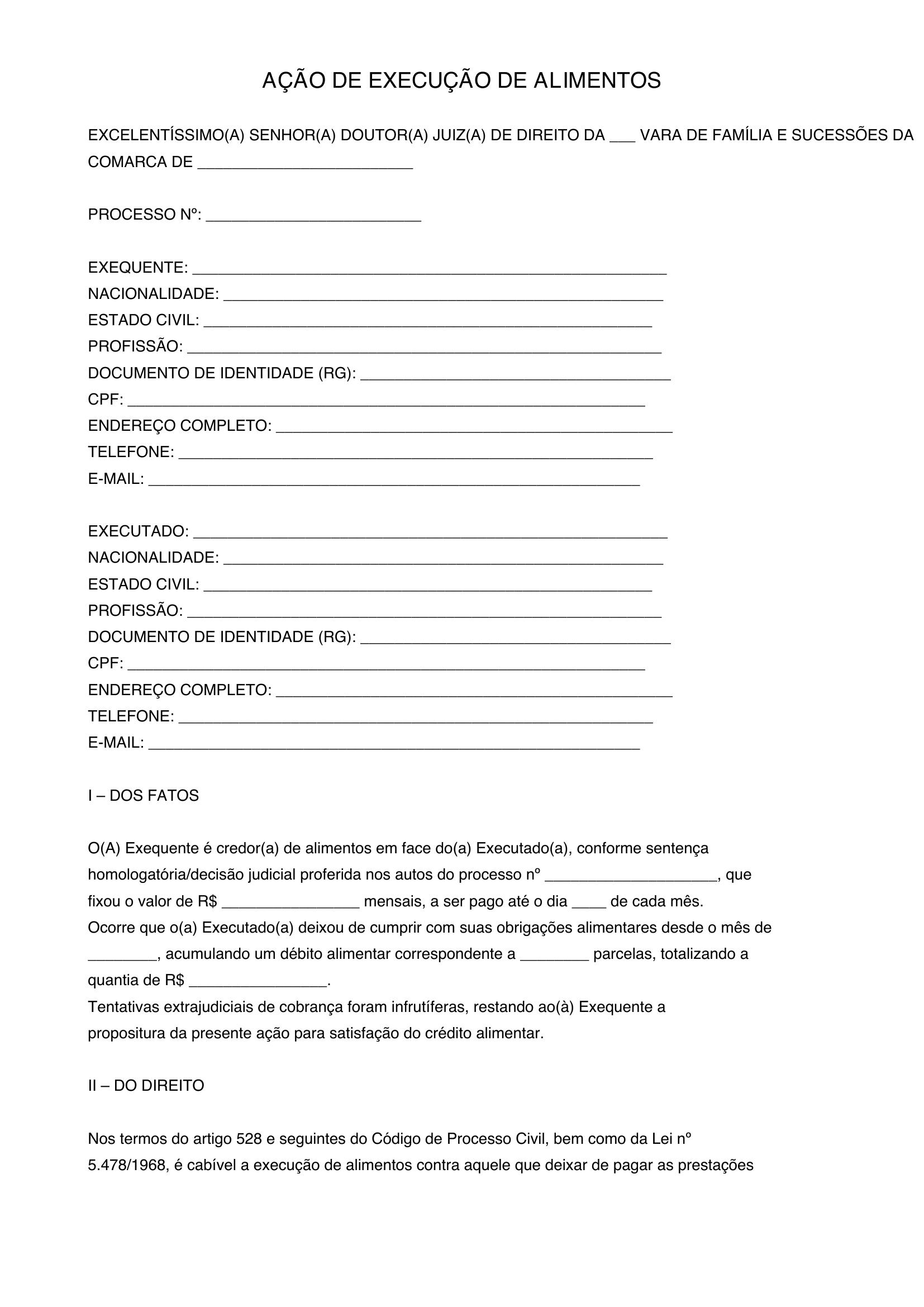 Modelo De Execução De Alimentos