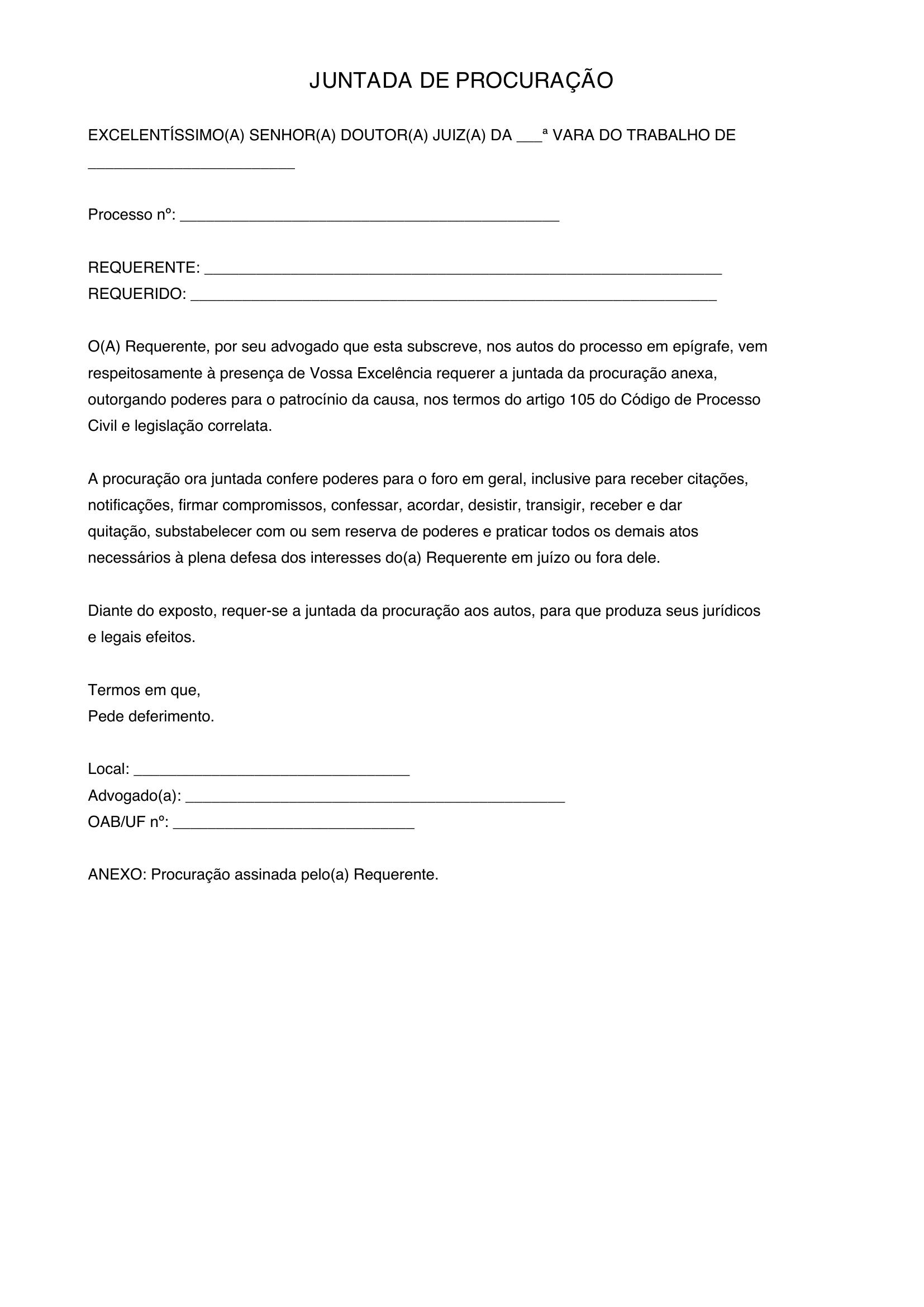 Modelo De Juntada De Procuração