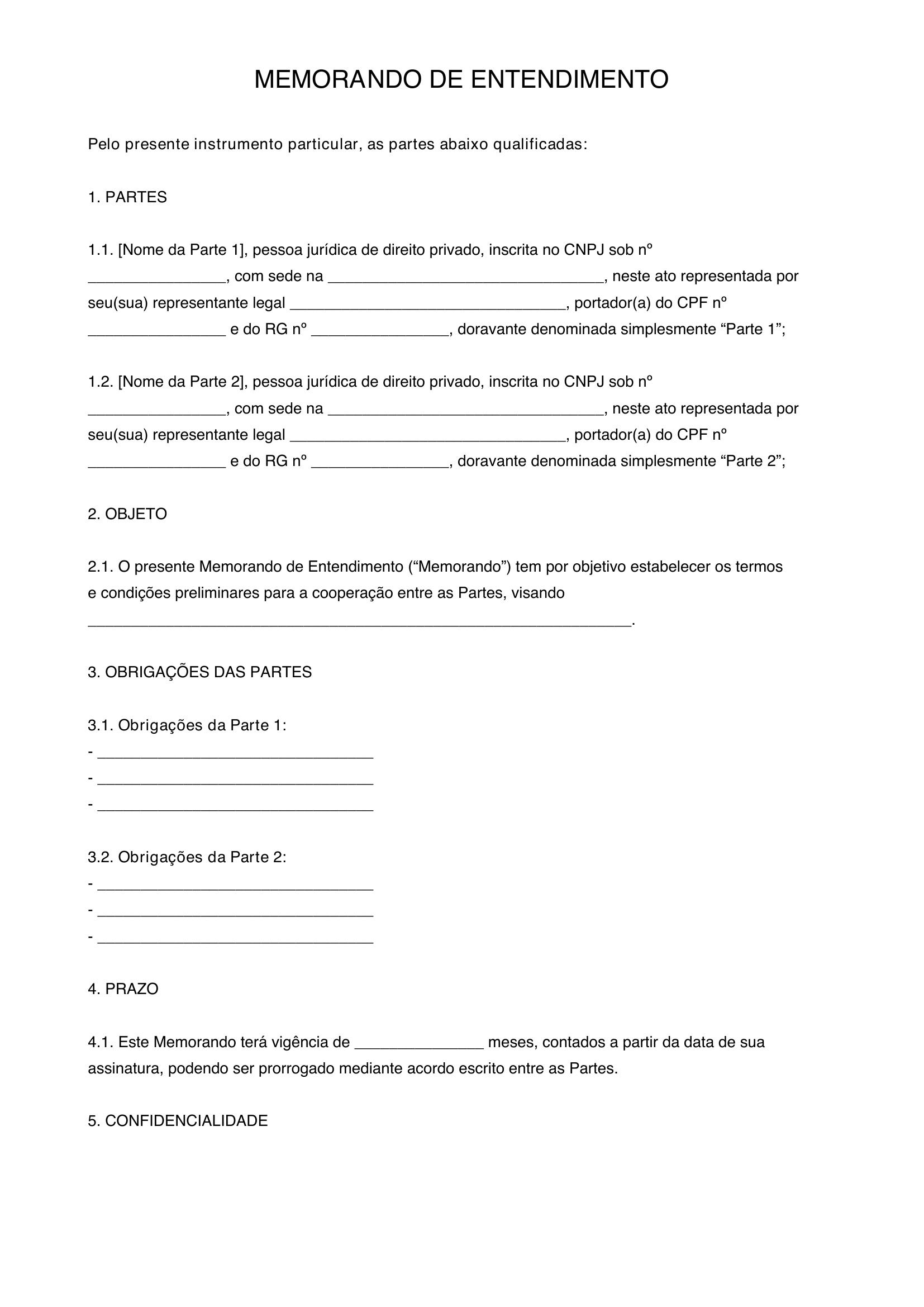 Modelo De Memorando De Entendimento
