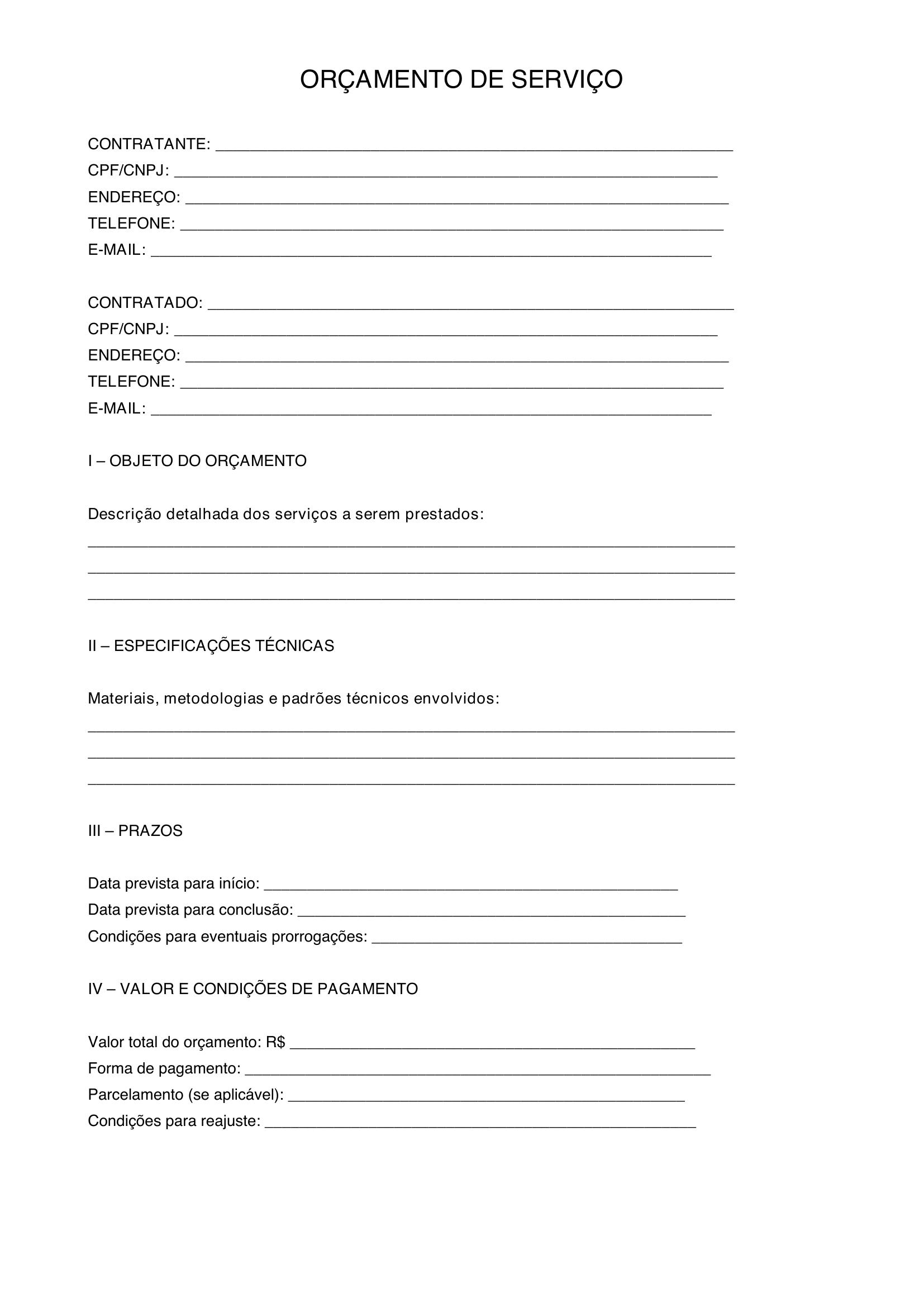 Modelo De Orçamento De Serviço