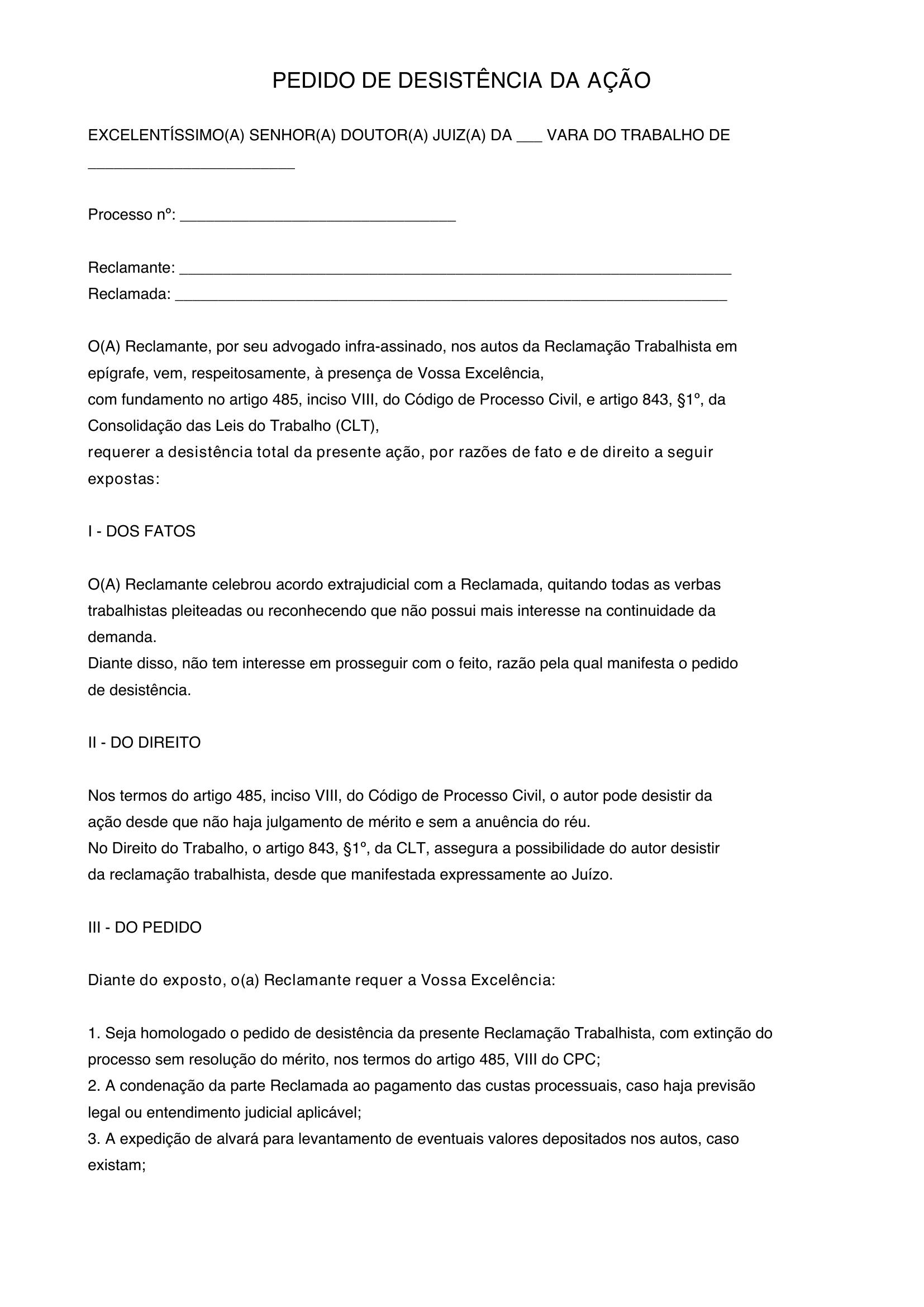 Modelo De Pedido De Desistencia Da Ação