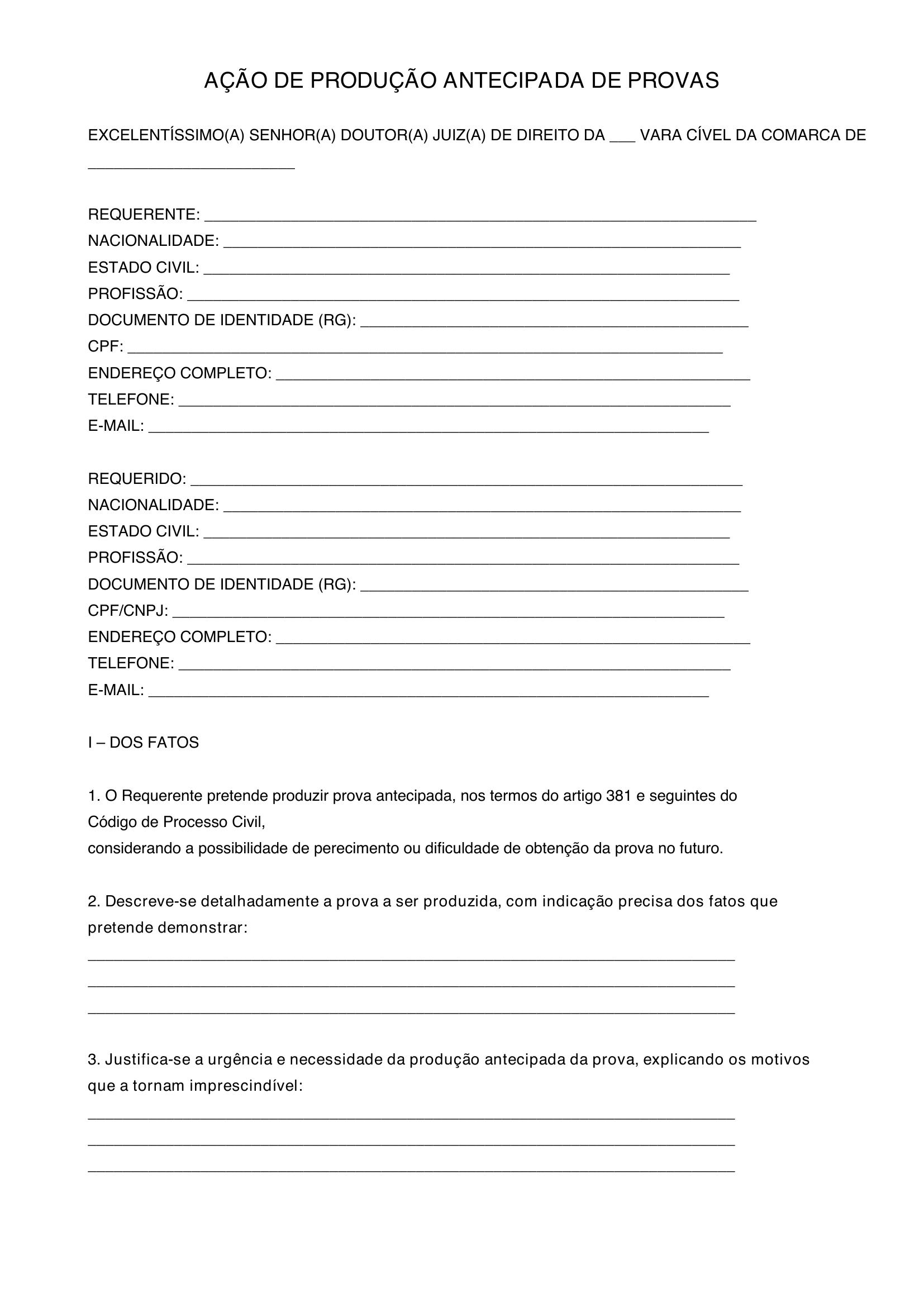Modelo Produção Antecipada De Provas
