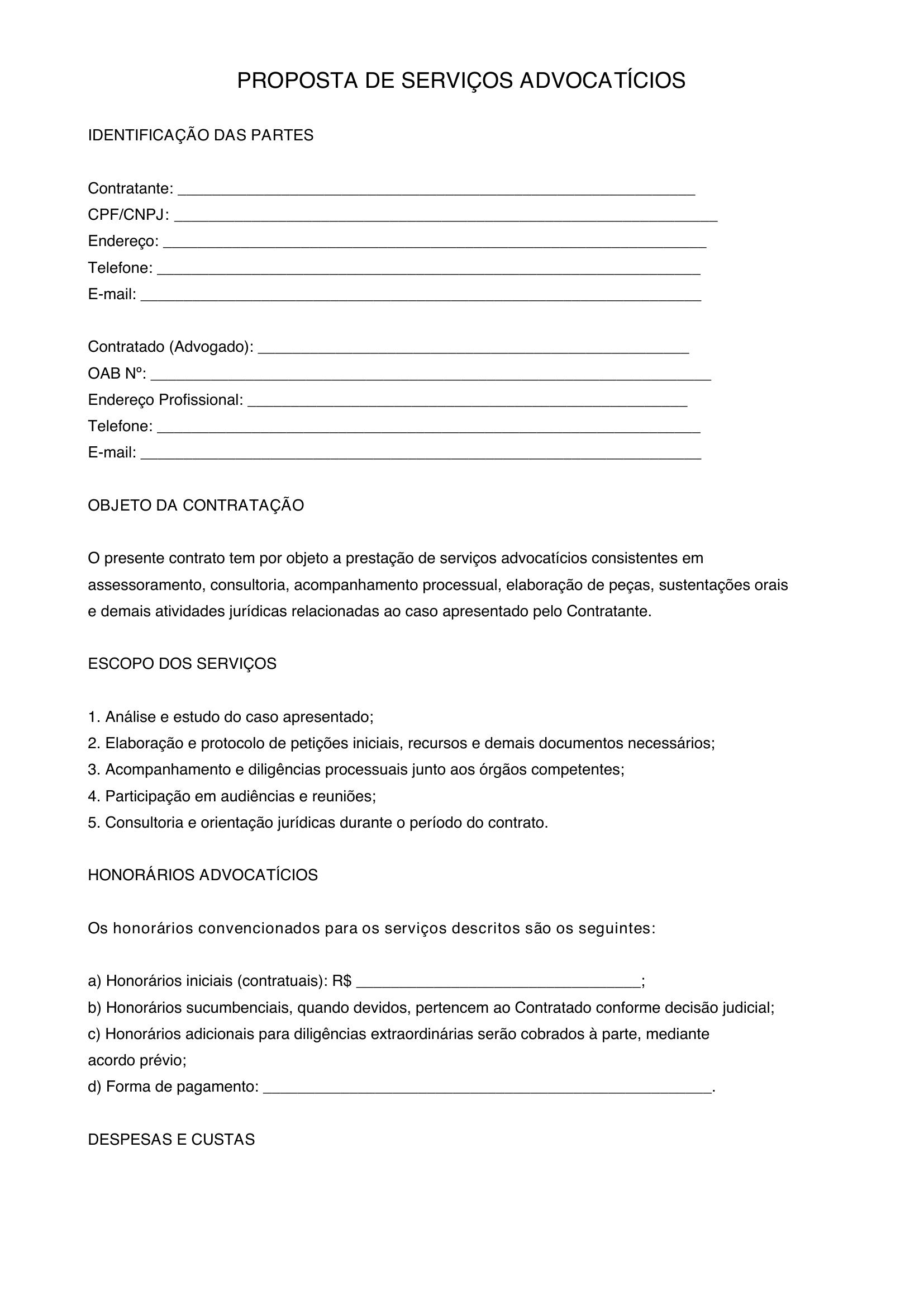 Modelo De Proposta De Serviços Advocatícios