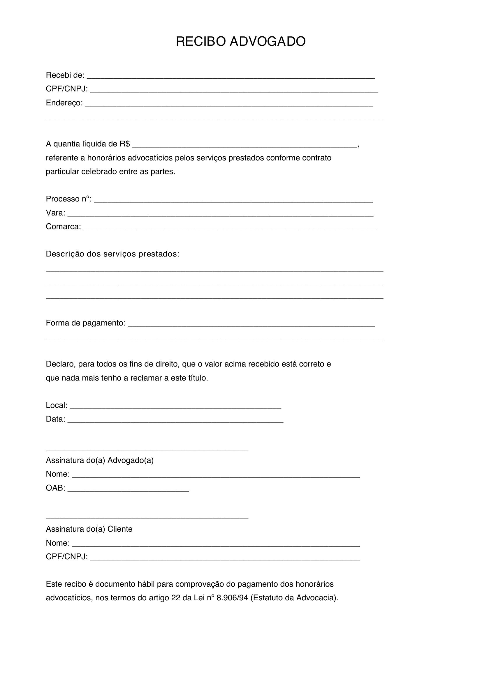 Modelo Recibo Advogado