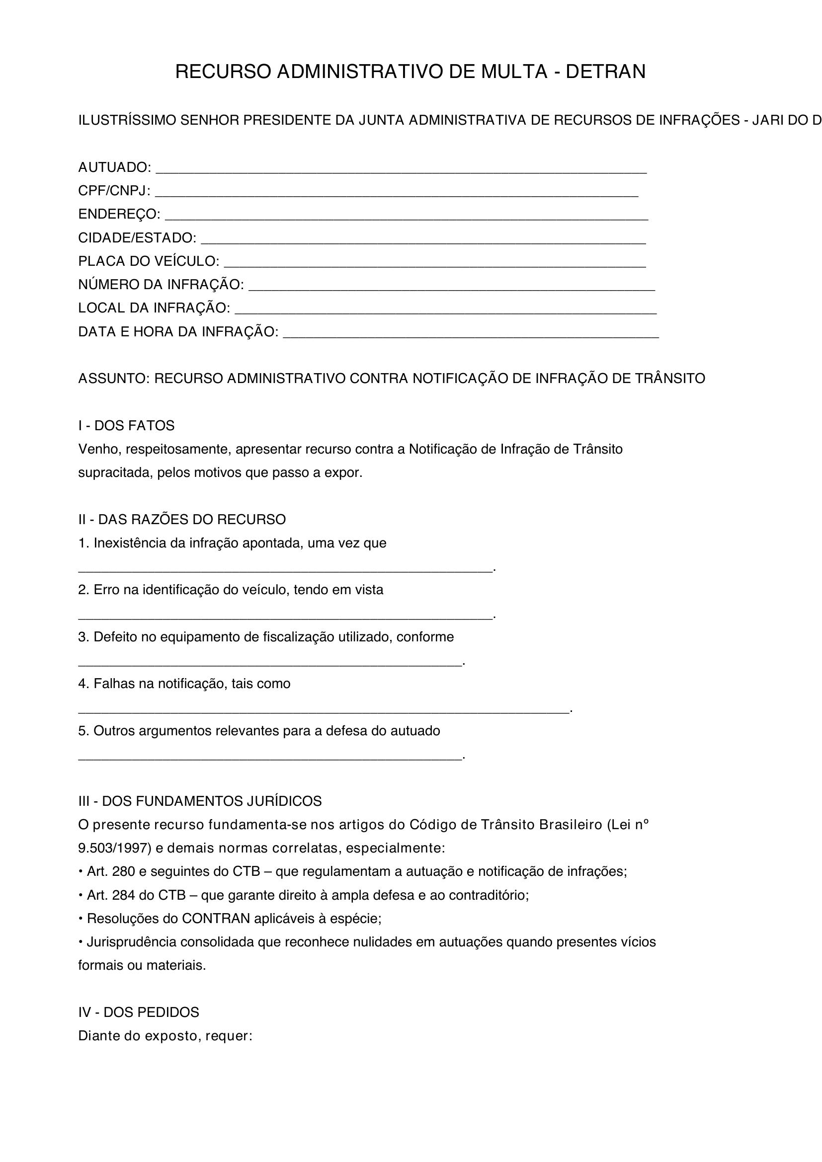 Modelo De Recurso De Multa Detran