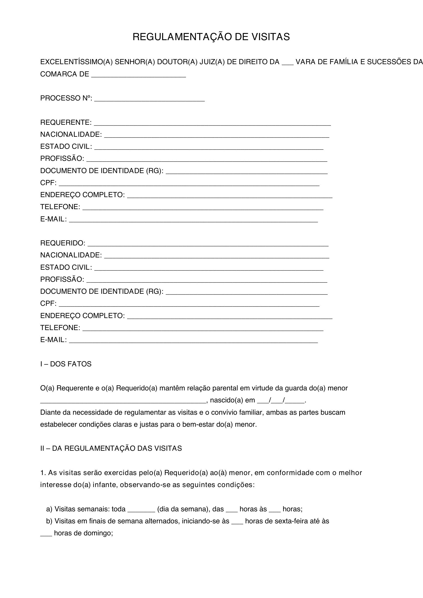 Modelo De Regulamentação De Visitas