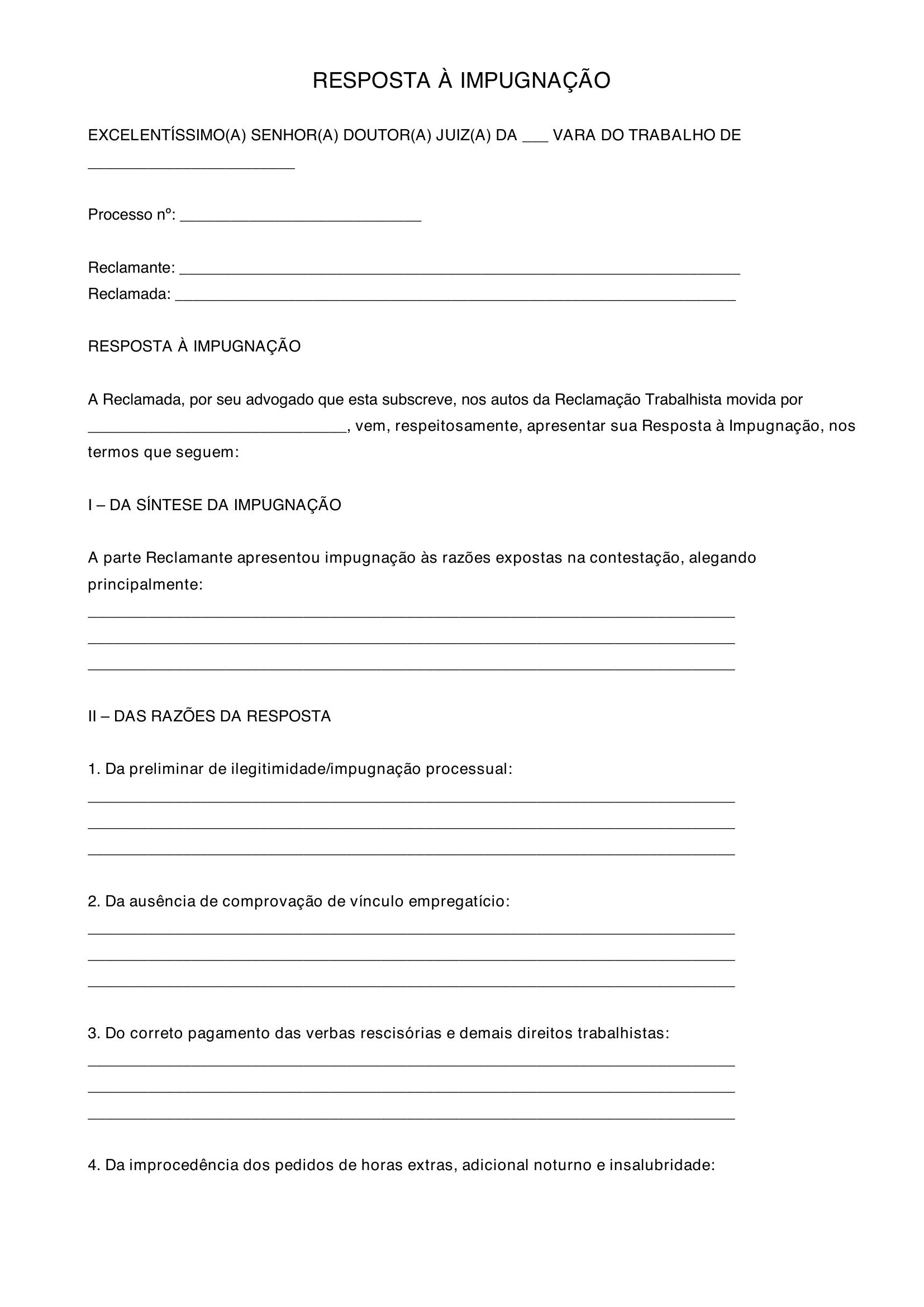 Modelo De Resposta A Impugnação