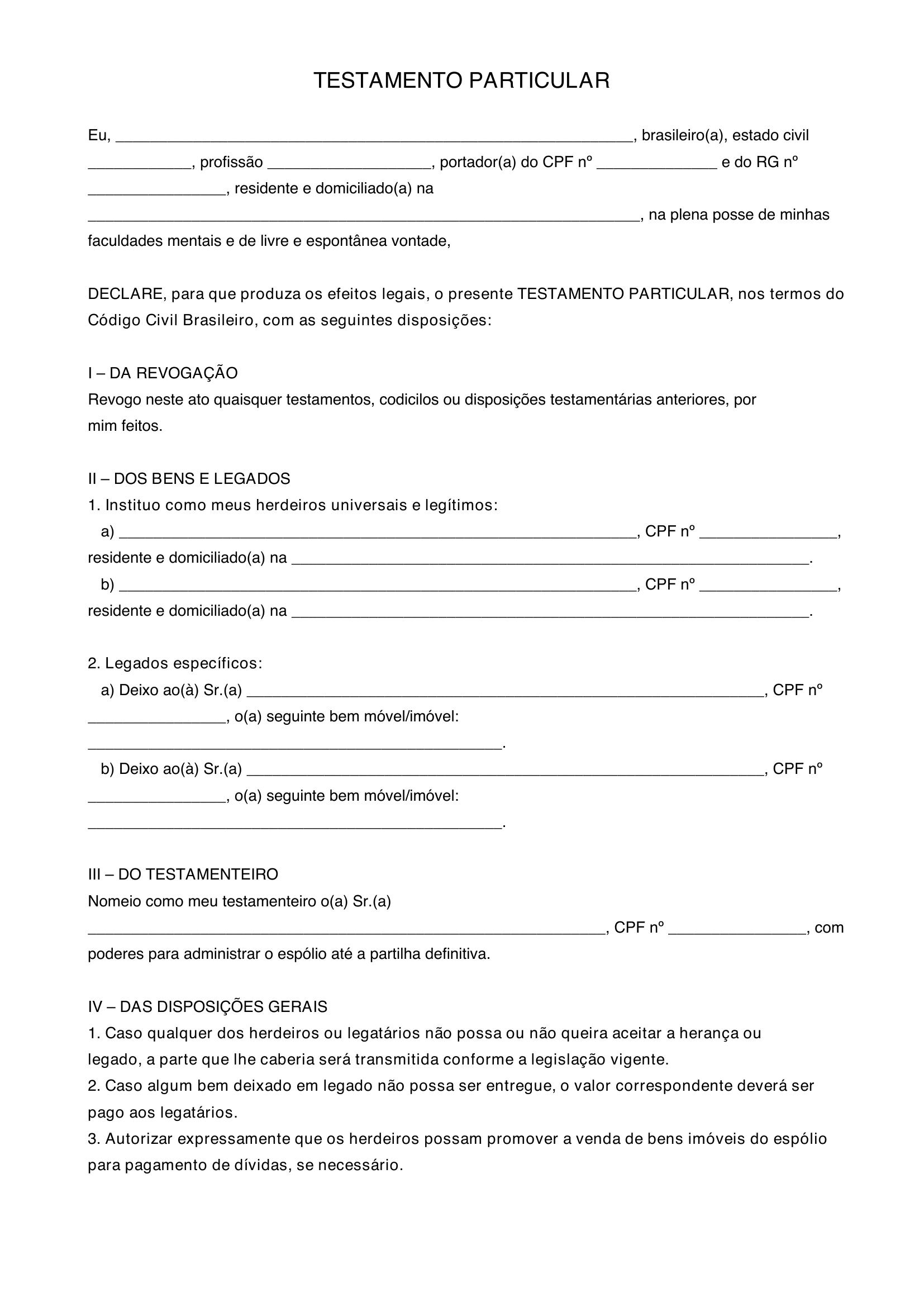 Modelo De Testamento