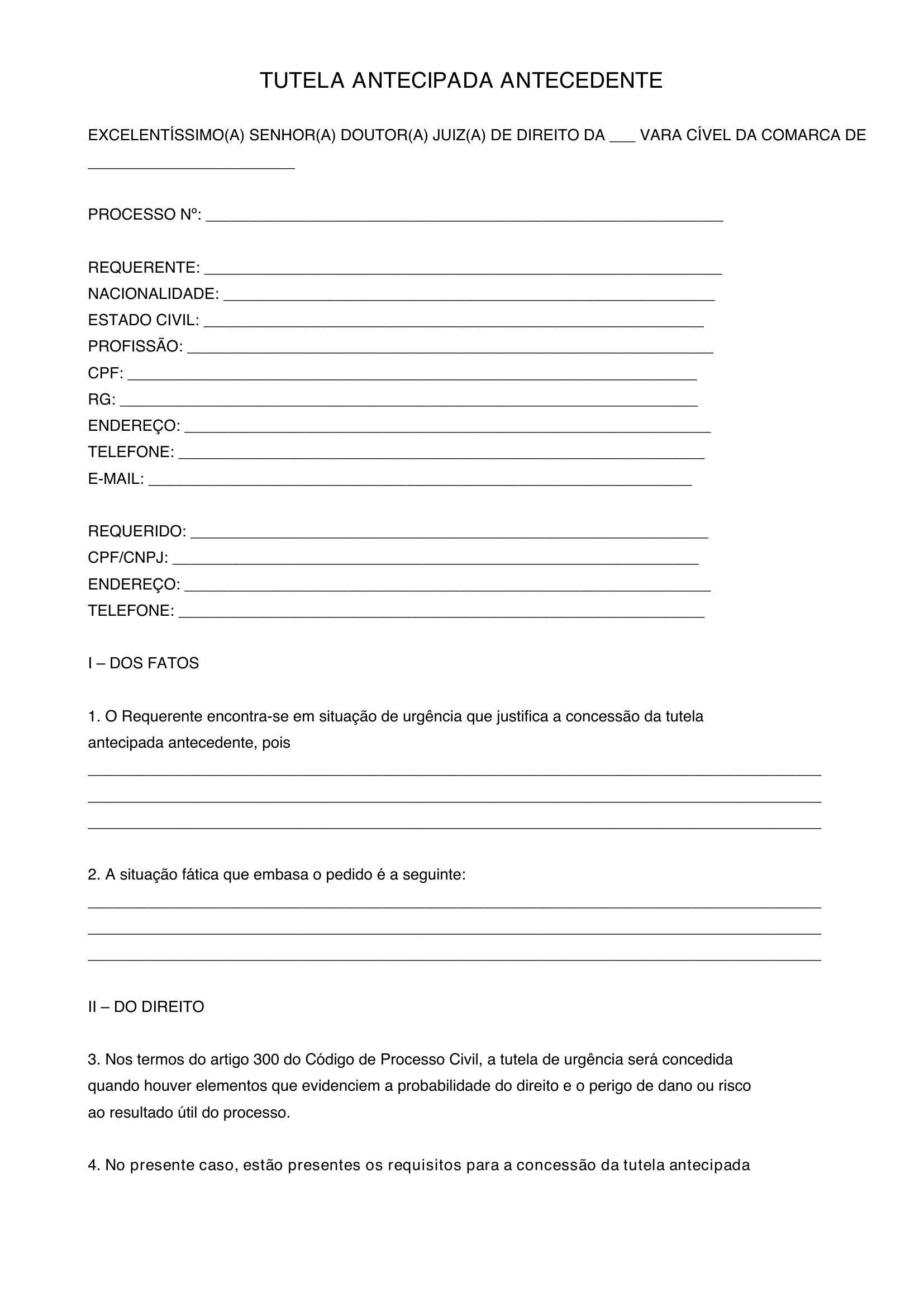 Tutela Antecipada Antecedente Modelo